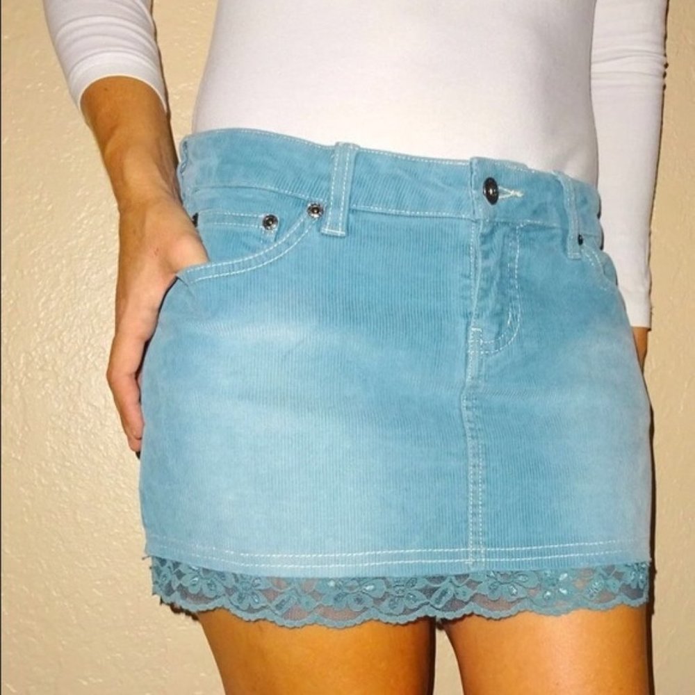 Corduroy baby blue lace mini skirt summer corduroy coastal nautical prep small